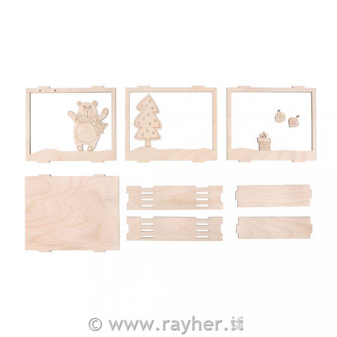 Kit legno Orso festivo12 pz; 15,5x3,8x12,5cm