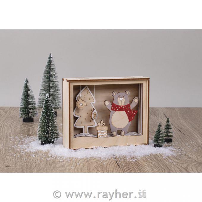 Kit legno Orso festivo12 pz; 15,5x3,8x12,5cm