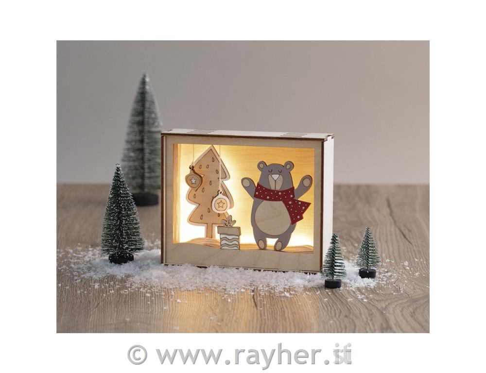 Kit legno Orso festivo12 pz; 15,5x3,8x12,5cm