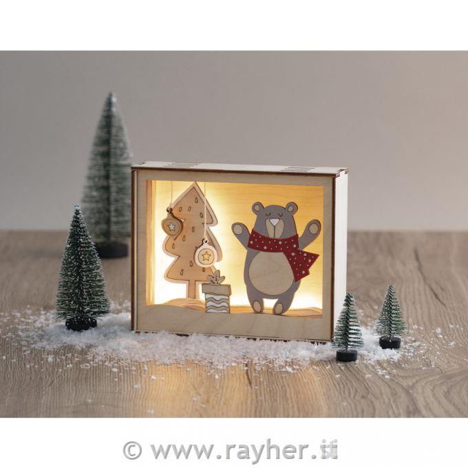 Kit legno Orso festivo12 pz; 15,5x3,8x12,5cm