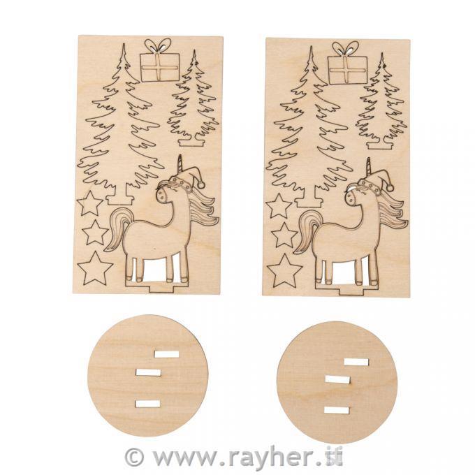 Lesena maketa Praznični samorog set 2 premer 6 cm v=8,2 cm