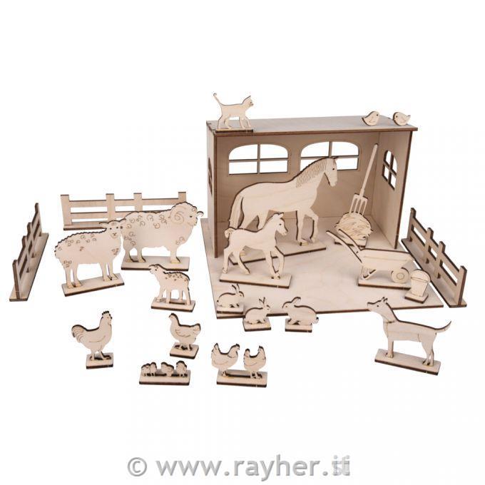 Lesena sestavljanka, Hlev in živali, 45- delna