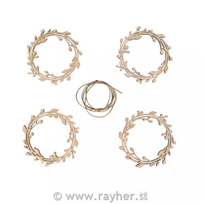 Leseni okraski venčki 8 cm set 4