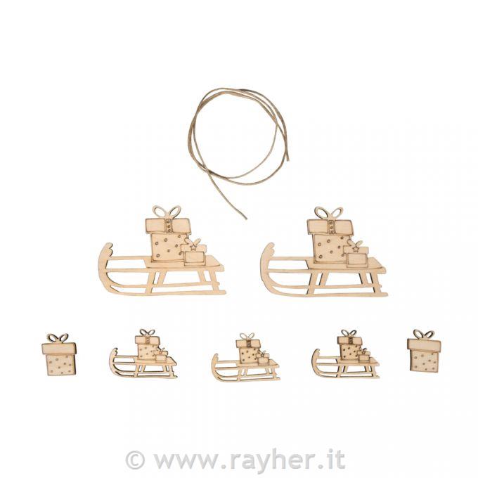 Leseni okraski Sani z darili 4-7,5 cm set 7