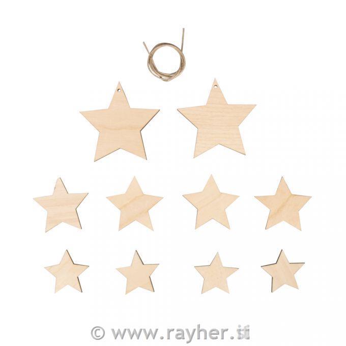 Leseni okraski Zvezdice 3,5-5,7 cm set 10