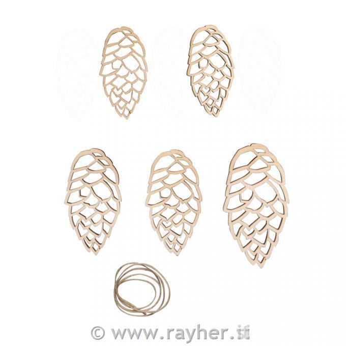 Leseni okraski Storži 5,5-10 cm set 5