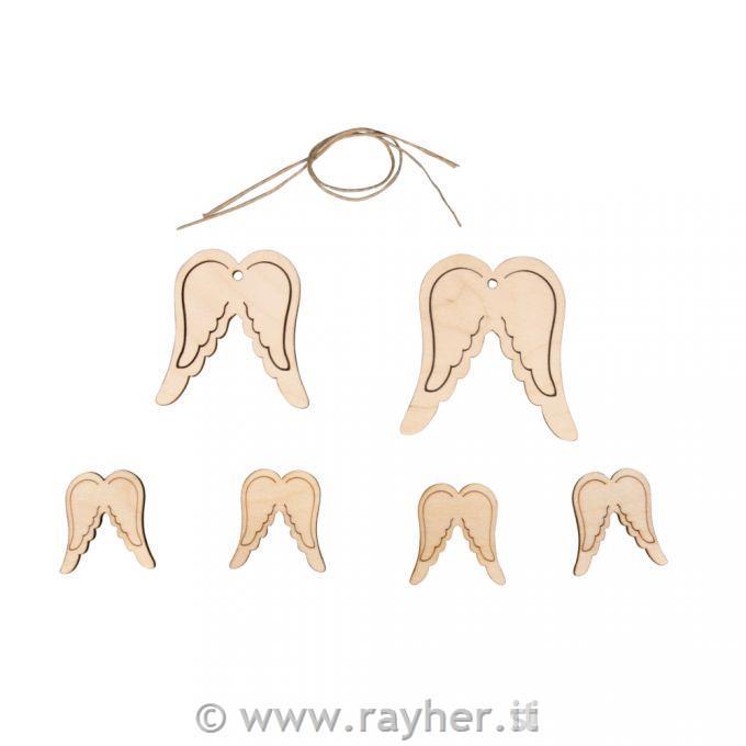 Leseni okraski Angelska krila 4,7 cm set 6