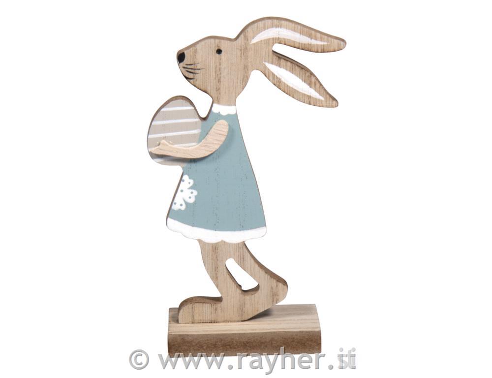 Coniglietta con uovo, legno, 13x8x4cm