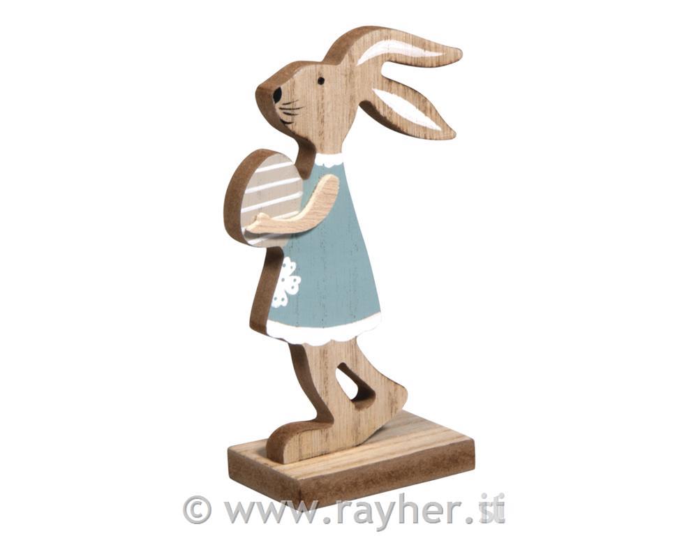 Coniglietta con uovo, legno, 13x8x4cm