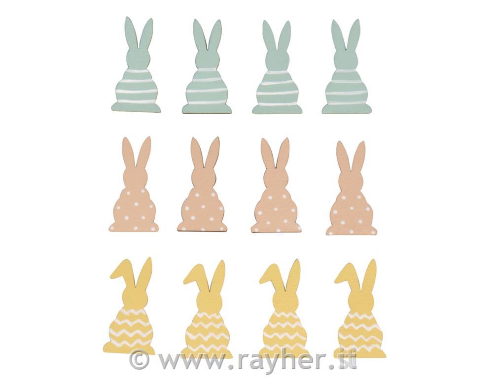 Leseni okraski, Zajčki, pastelni, samolepilni, 4x2cm, set12