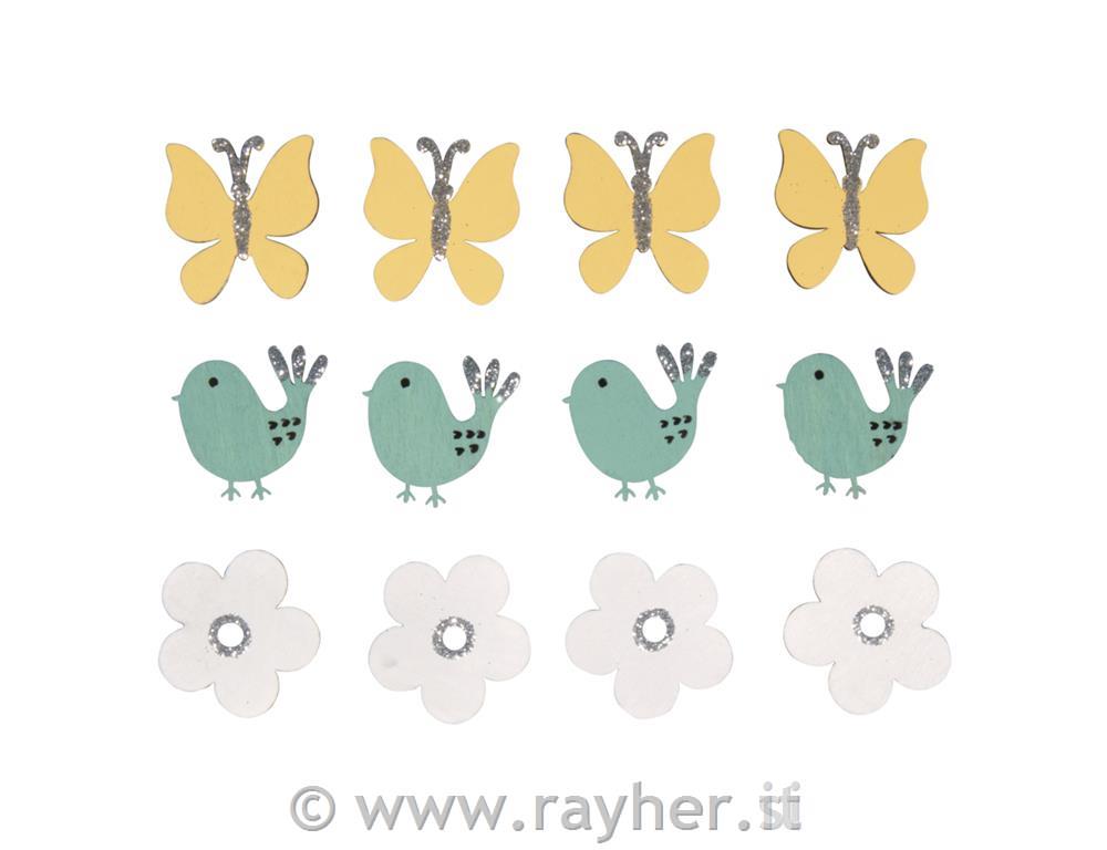 Decorazioni in legno, Fiori, uccellini e