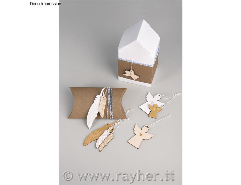 Decorazioni in legno, piume+filo