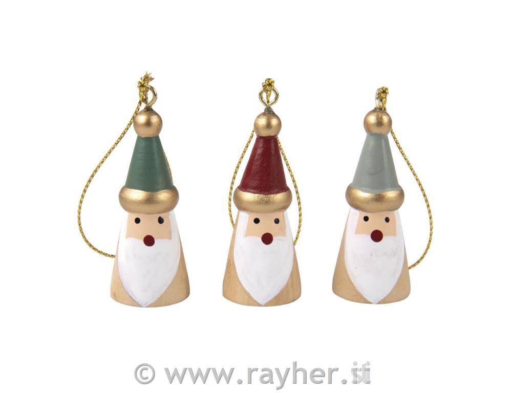 Babbi Natale in legno, set di 3