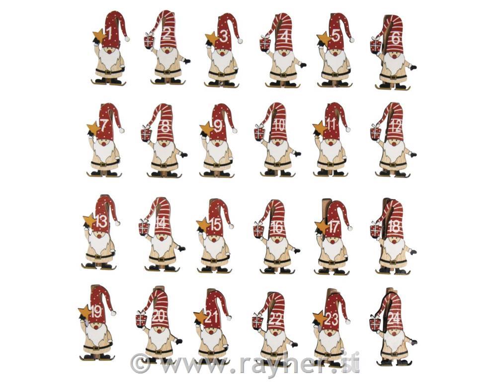 Lesene ščipalke Božični palčki, 5cm, set 24