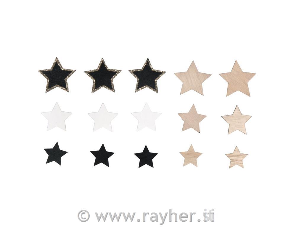 Ornamenti in legno, stelle, set di 15