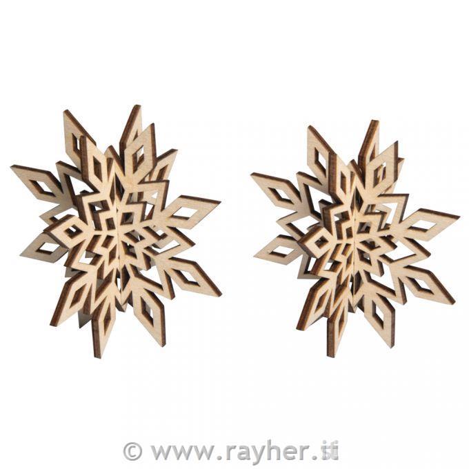 Fiocco di neve in legno 3D, set da 2, 9cm