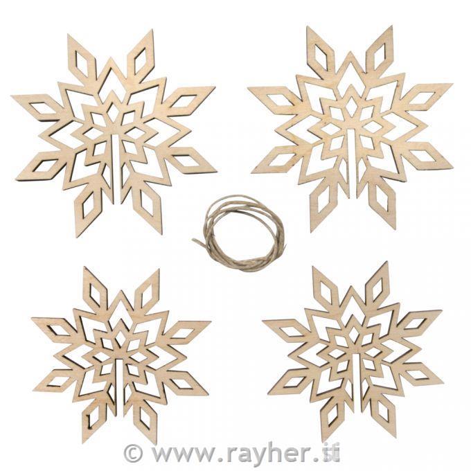 Fiocco di neve in legno 3D, set da 2, 9cm