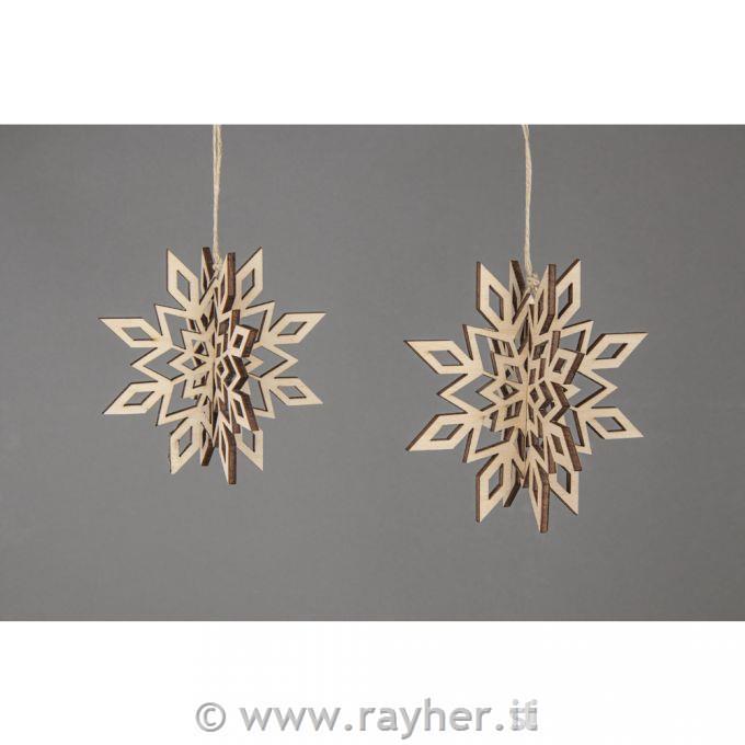 Fiocco di neve in legno 3D, set da 2, 9cm