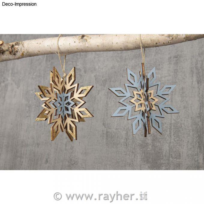 Fiocco di neve in legno 3D, set da 2, 9cm