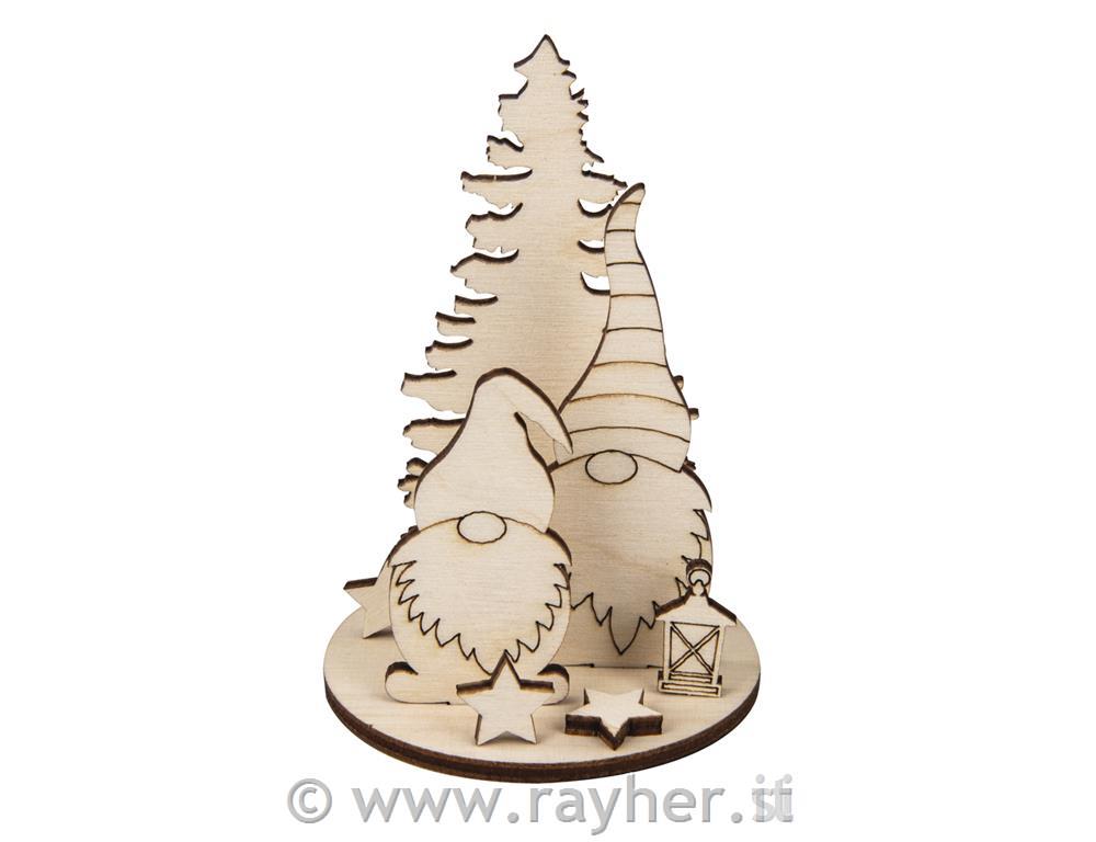 Miniature in legno Gnomi, set 2diametro 6 cm v=8,4 cm