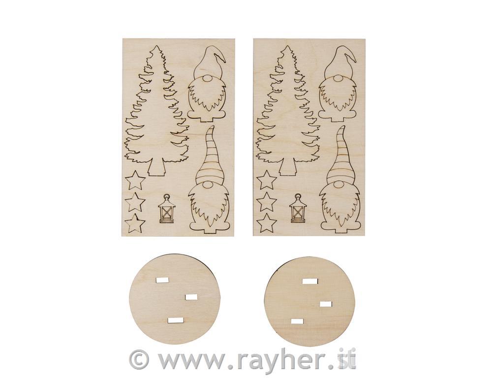 Miniature in legno Gnomi, set 2diametro 6 cm v=8,4 cm