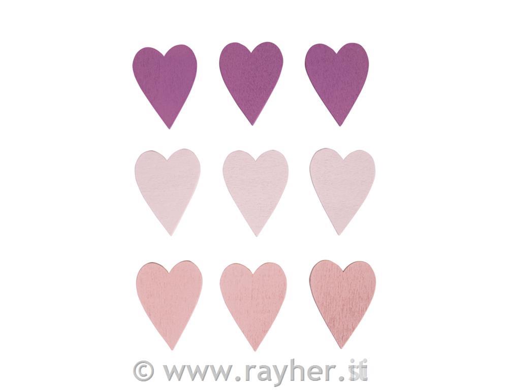 Cuori in legno, 3x4cm, set 9 pz