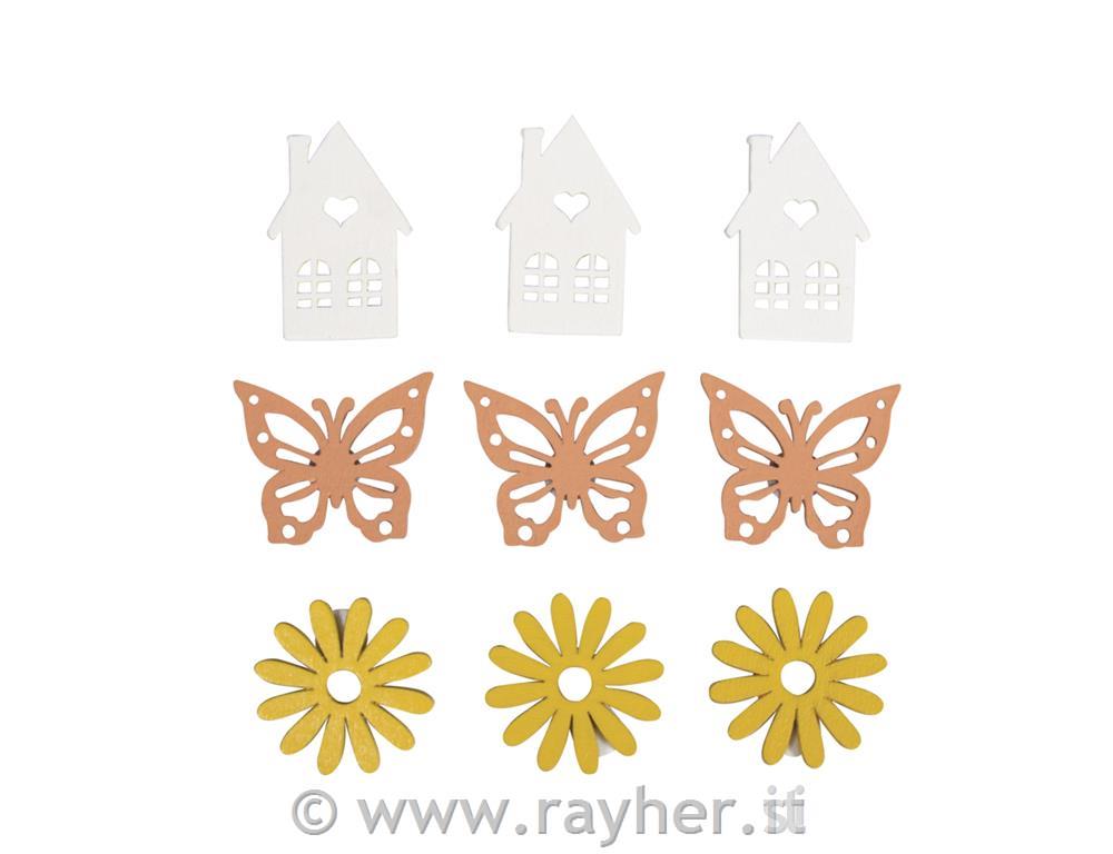 Lesene hiške, rožice, metulji, set 9