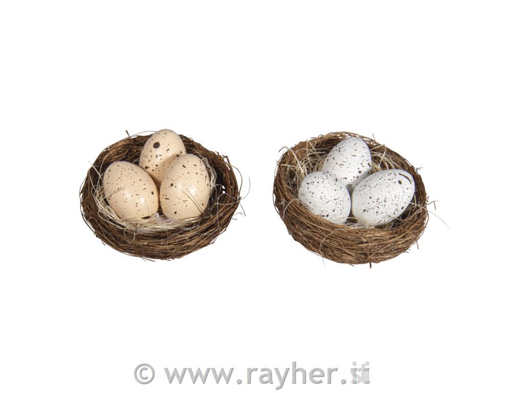 Gnezdo s tremi jajčki 6,5 cm, 2 kosa