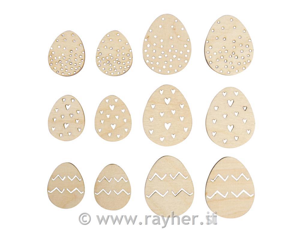 Leseni okraski, jajčka, 3x4cm, set 12