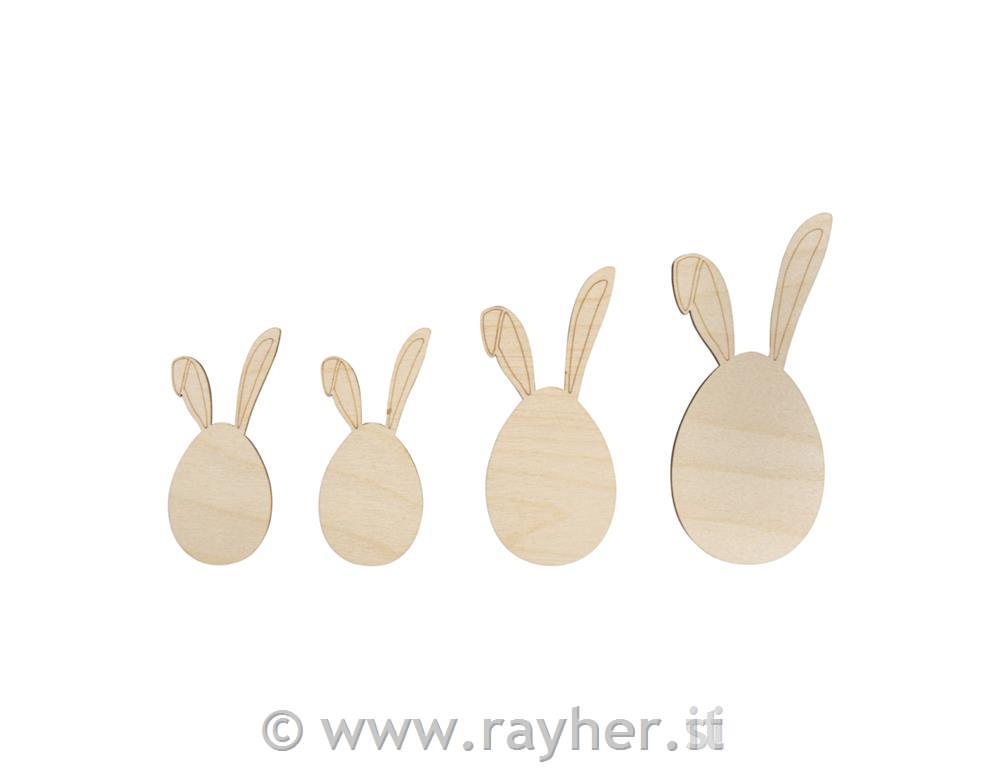 Leseni zajčki, natur, 8+10+12cm, set 4