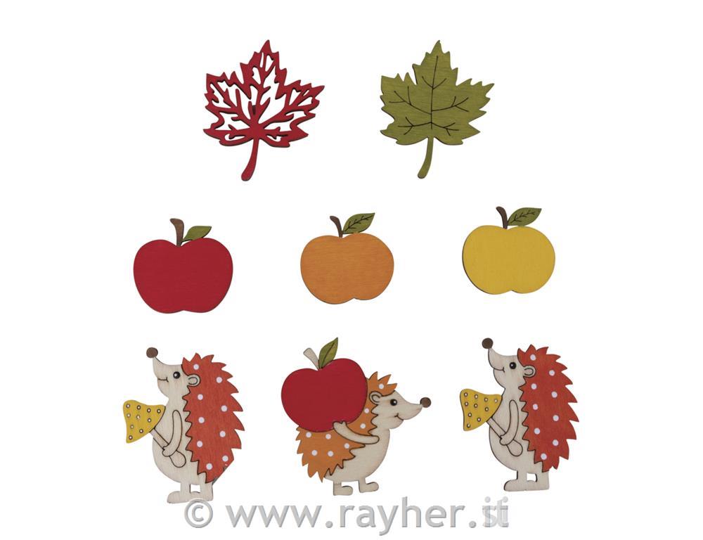Wooden shapes Hedgehog, Apple, Leaf3-5,2 cm 8 pcs