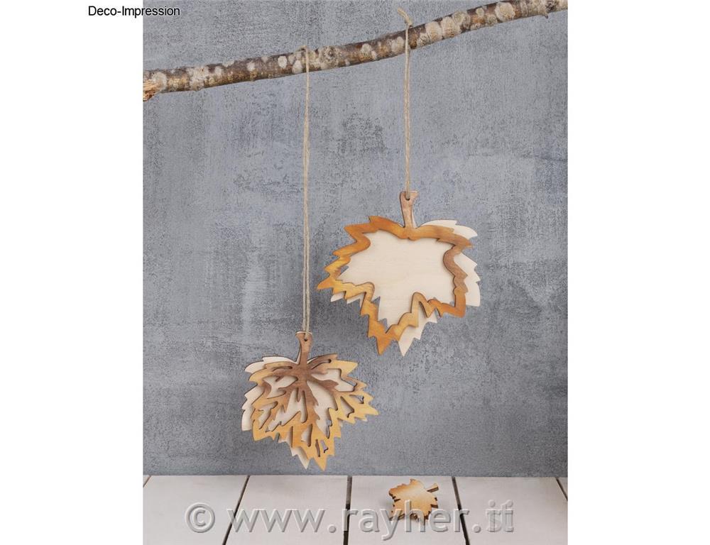 Wooden tag Leaf, 3.8+8.8+10.4cm + cord