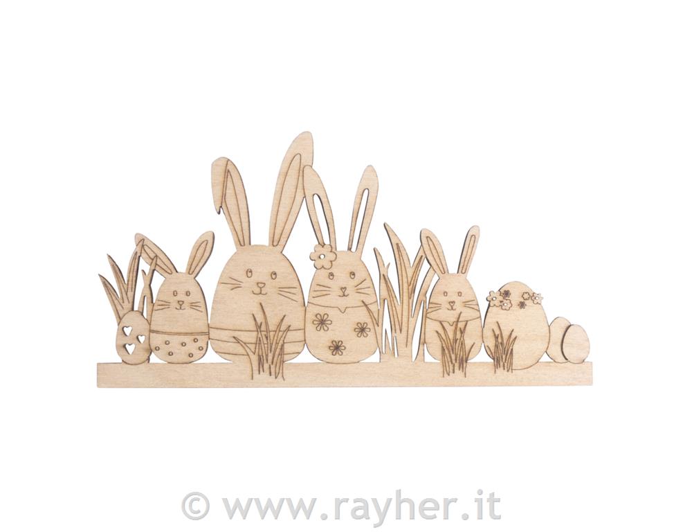 Decorazione in legno con Coniglietti Pasquali