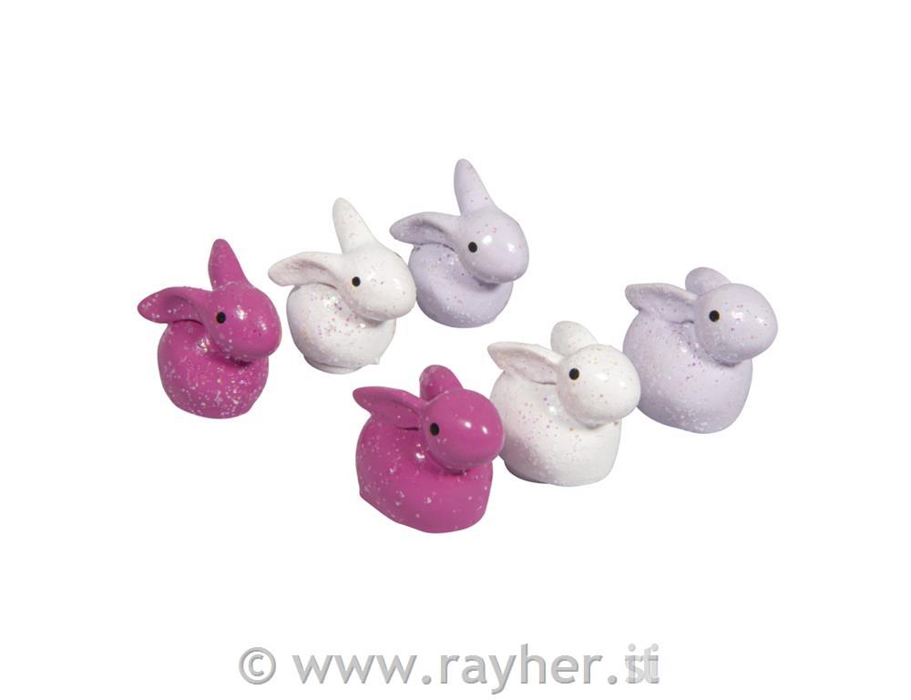 Polyresin rabbits, coloured, 2x1.8cm, colour-assorted, box 6pcs