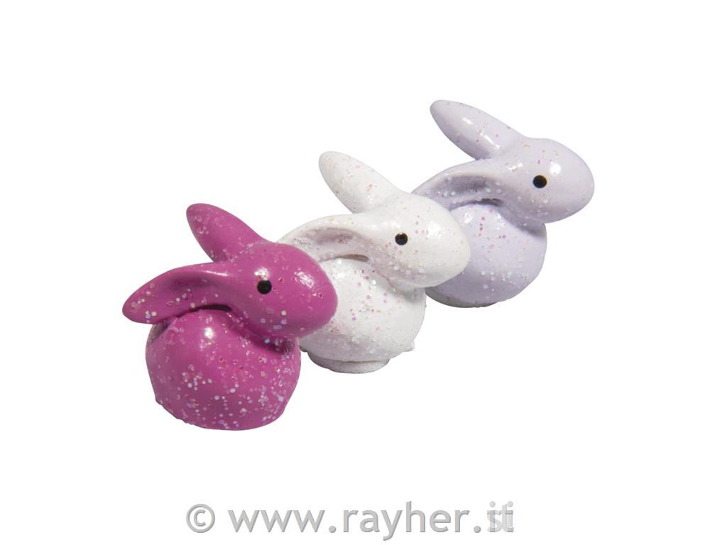 Polyresin rabbits, coloured, 2x1.8cm, colour-assorted, box 6pcs