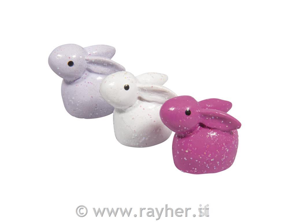 Polyresin rabbits, coloured, 2x1.8cm, colour-assorted, box 6pcs