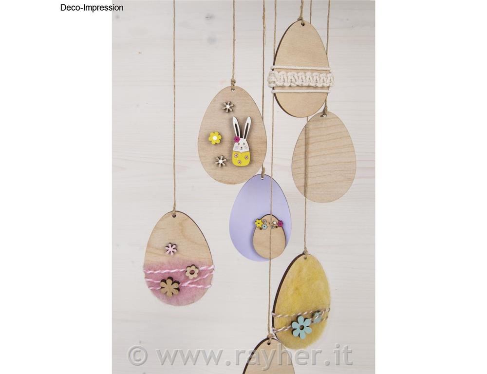 Wooden egg, FSC Mix Credit, natural, 5.6x8cm, with cord, tab-bag 12pcs
