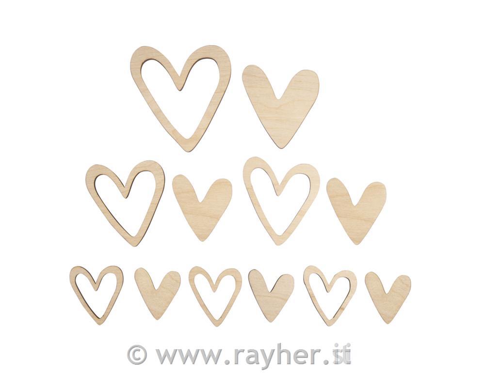 Leseni dekor Srca, 5-10cm, set 12