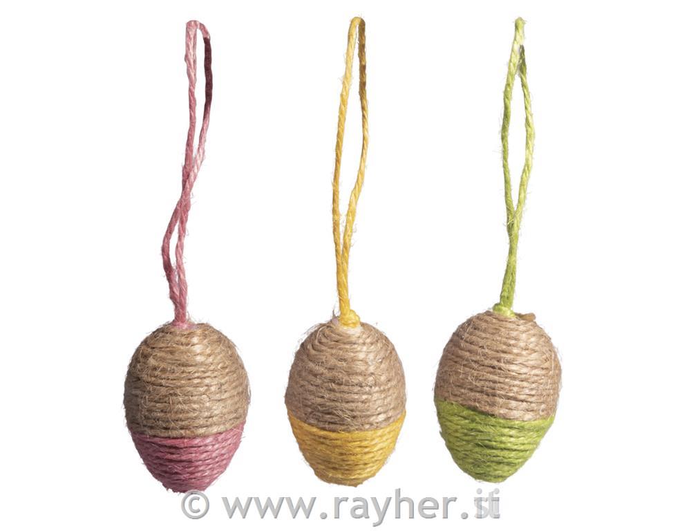 Velikonočno jajce za obešanje, ovito, barvno, 2,7x4cm, set 3