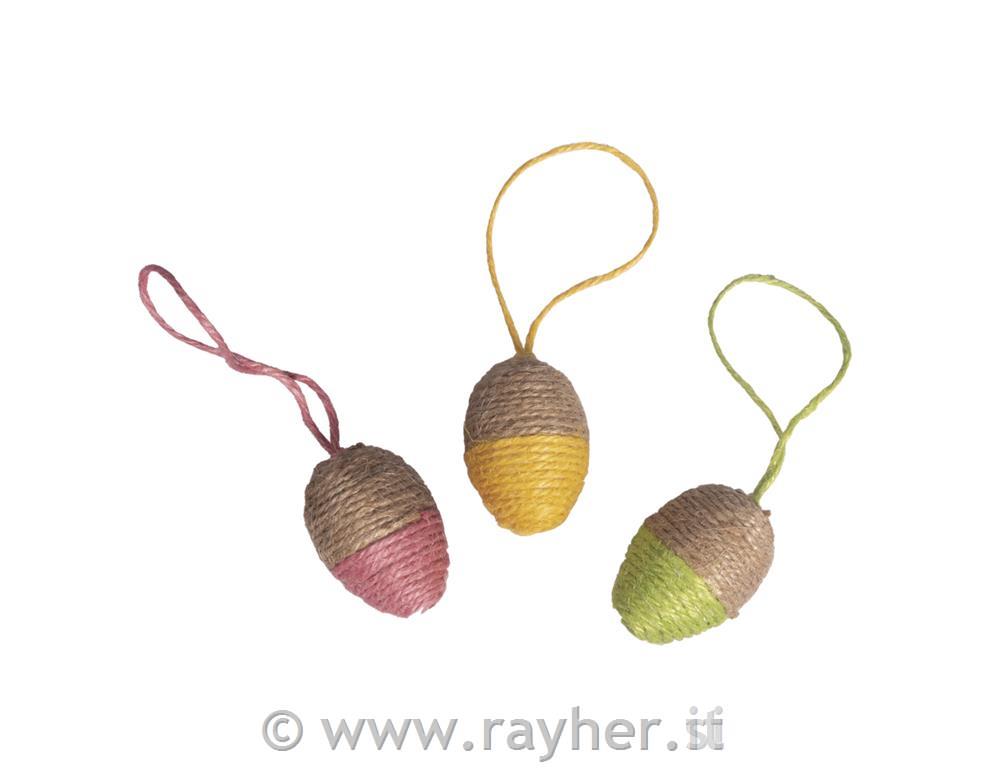 Velikonočno jajce za obešanje, ovito, barvno, 2,7x4cm, set 3