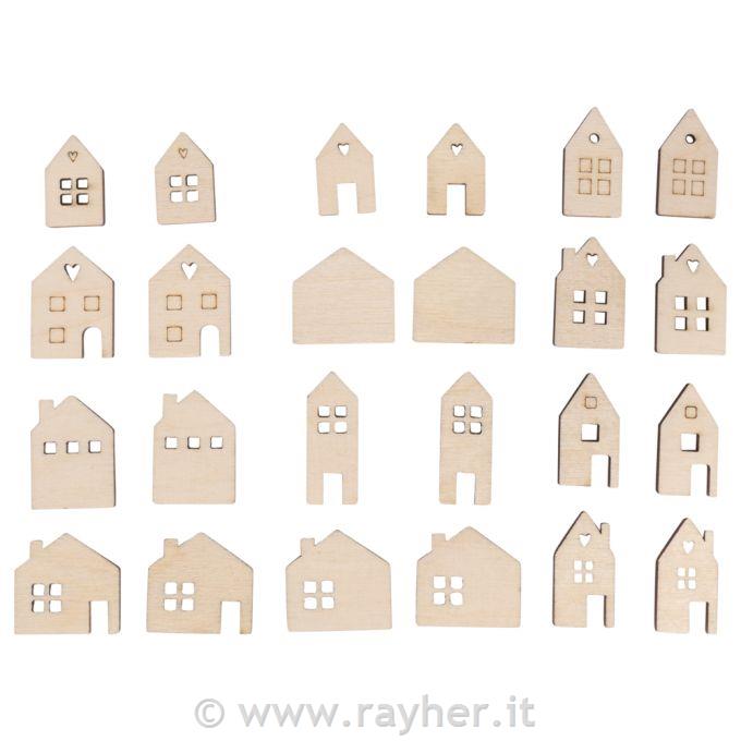 Leseni okraski Hišice 2,5-3,5 cm 24 kos