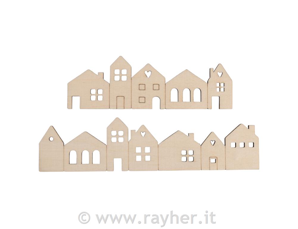 Leseni okraski Mini hišice 10,6x3,4 cm in 14,1x3,4 cm 2 kosa