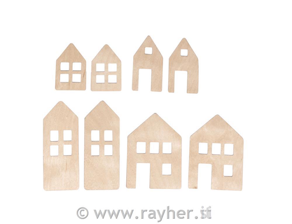 Plywood Light up houses, natural, 5.5-10cm 1 mm thick 8 pcs