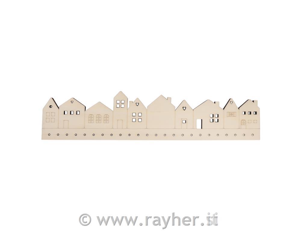 Lesena osnova za adventni koledar Hišice 44,4x10 cm