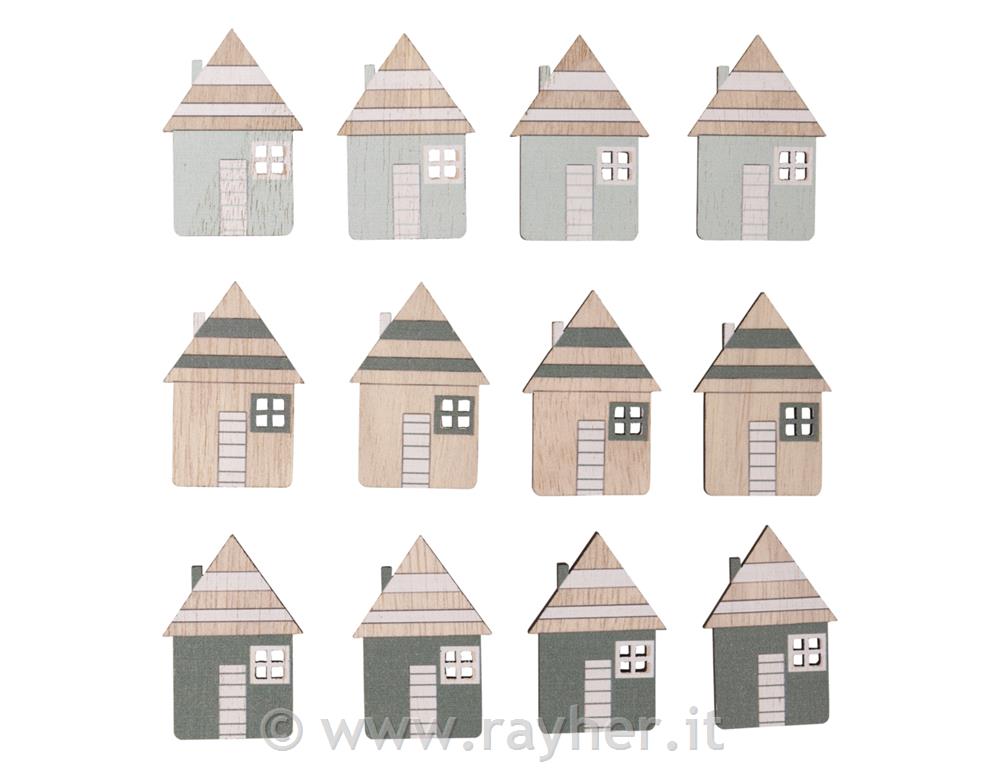 Leseni okraski Hišice 2,6x3,9 cm 12 kos