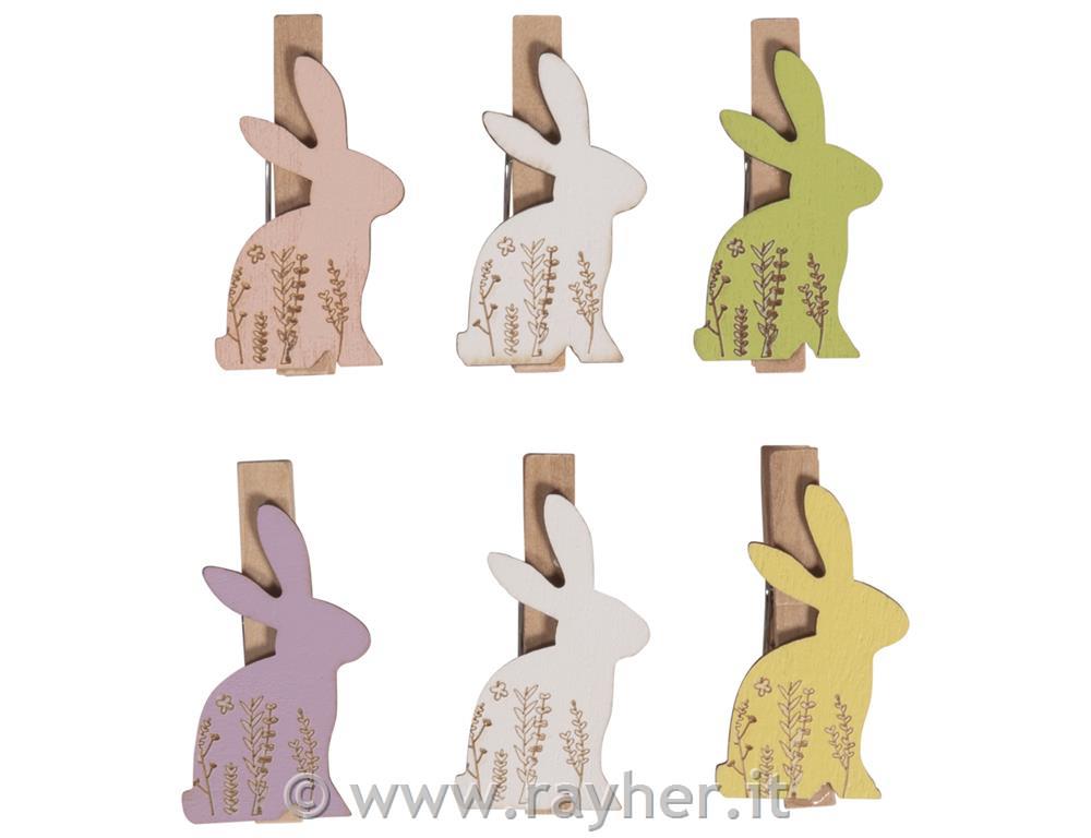 Lesene ščipalke Zajčki ,5x1,1x4,8cm, 6 kosov