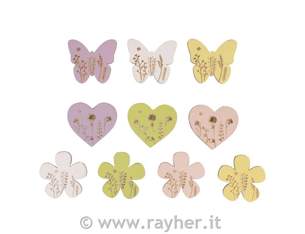 Ornamenti in legno Floreali 3,3-3,6 cm10 pezzi