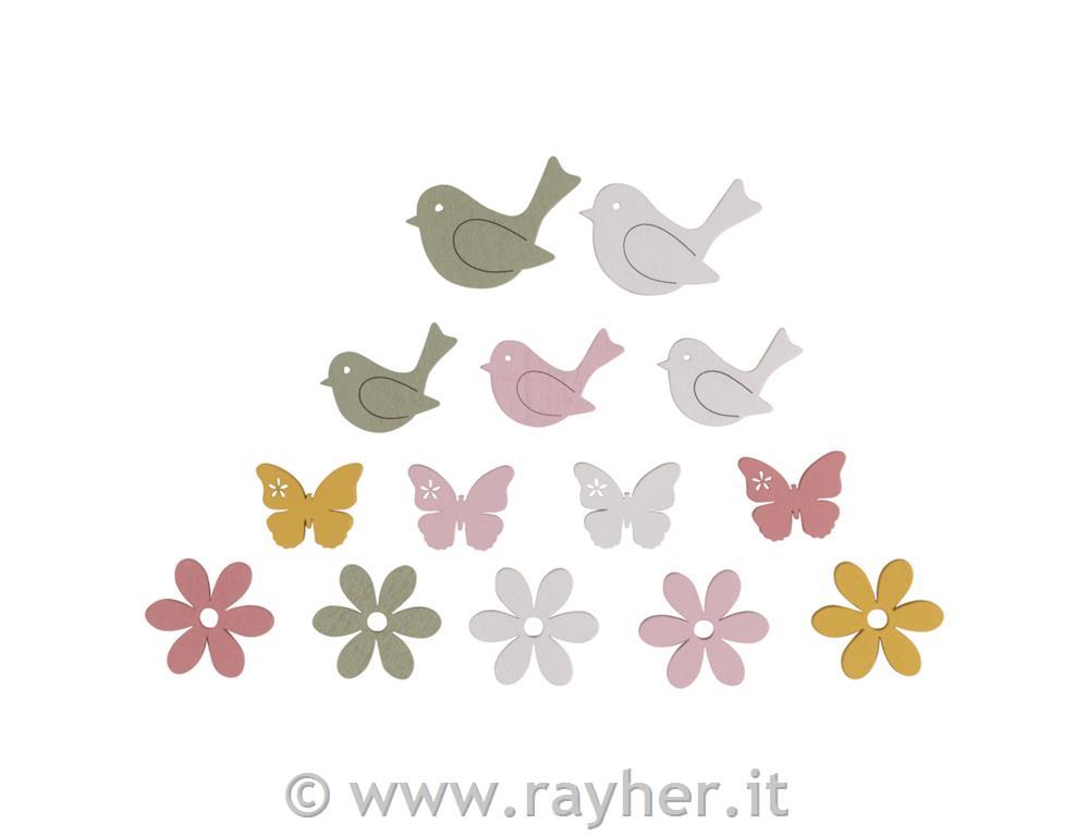 Decorazioni in legno Uccelli 2,9-5 cm, 114 pezzi