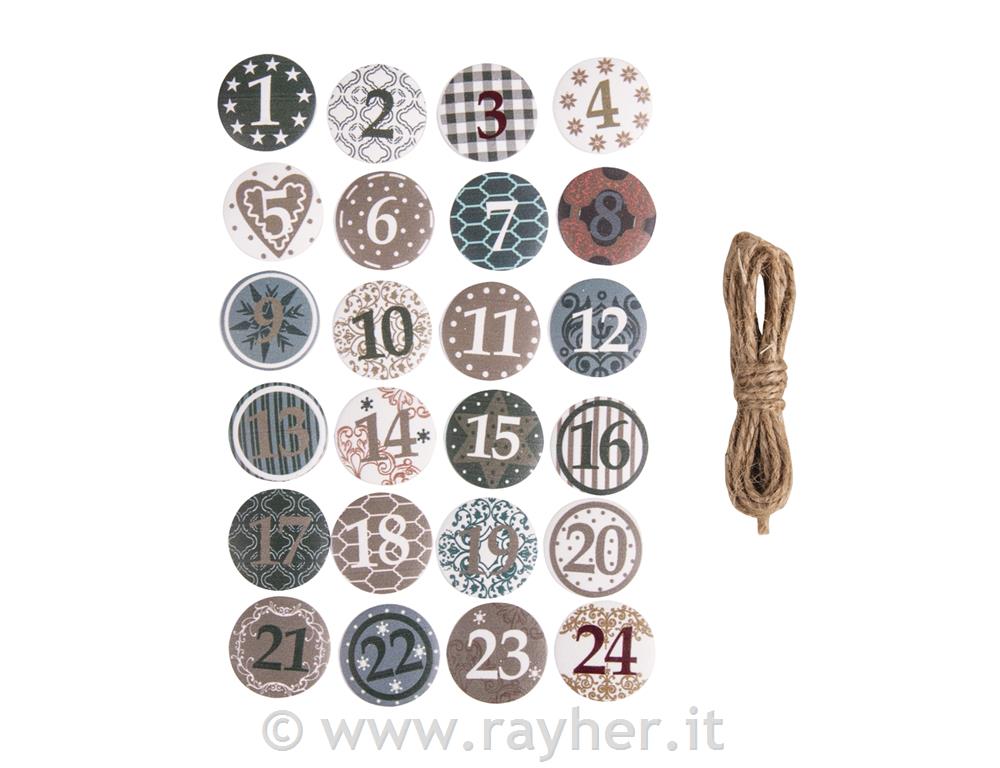 Numeri dell’Avvento 2,5 cm, concordino, 24 pezzi