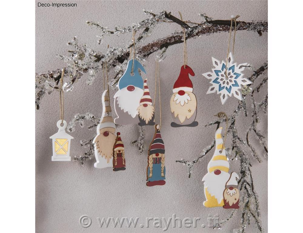 Wood decor Gnome family, natural, 4.5-9cm, + cord, 8pcs